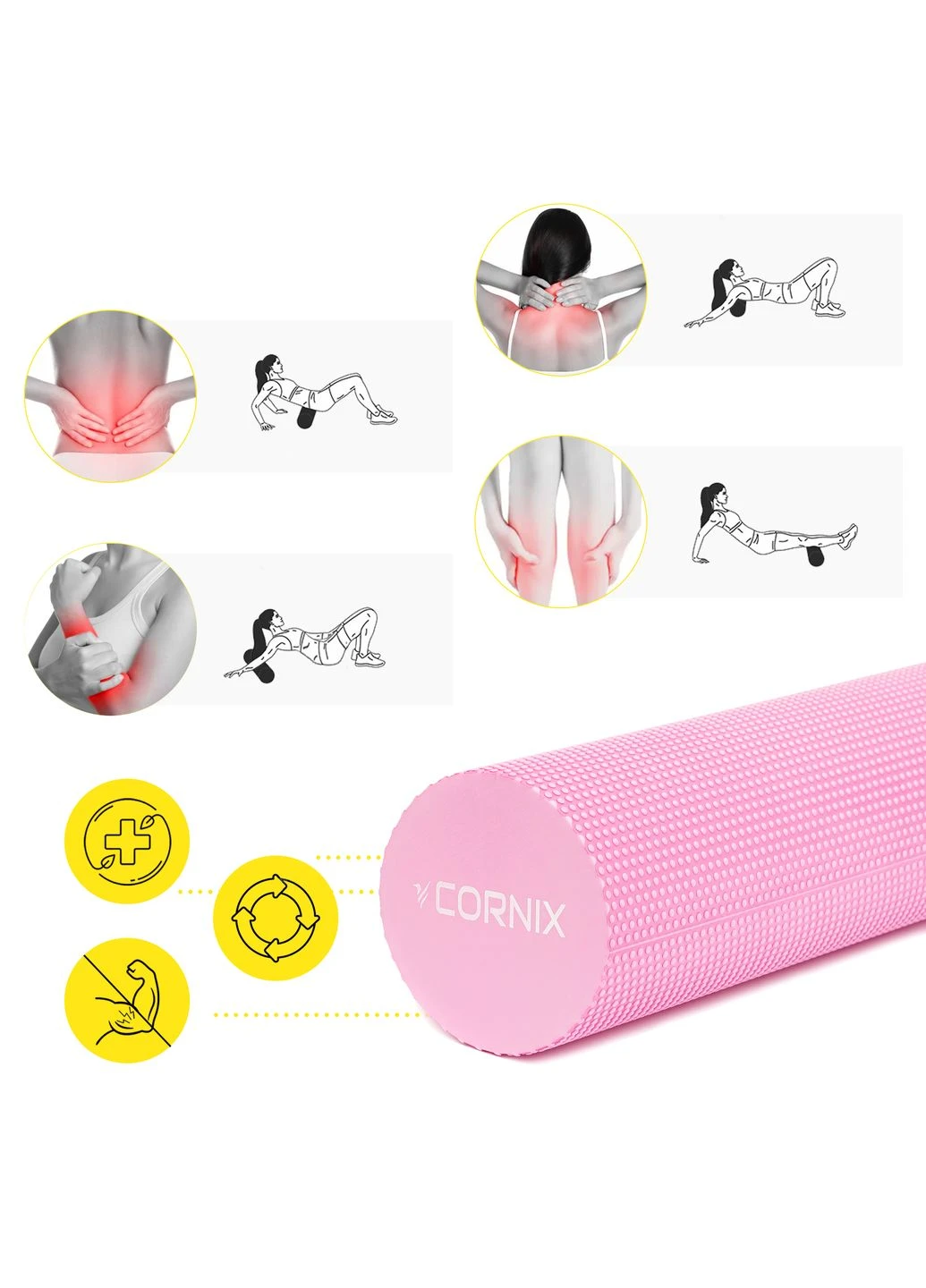 Массажный ролик EVA+ 60 x 15 см (валик, роллер) Pink Cornix XR-0308 (341529226)