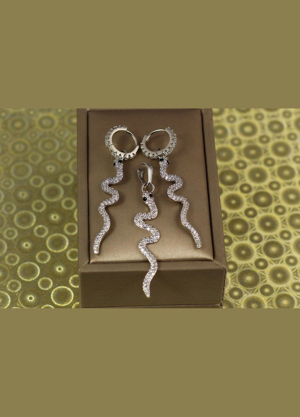 Набор сережки подвески и кулон извивающая серебристая змея. Xuping Jewelry (358650686)