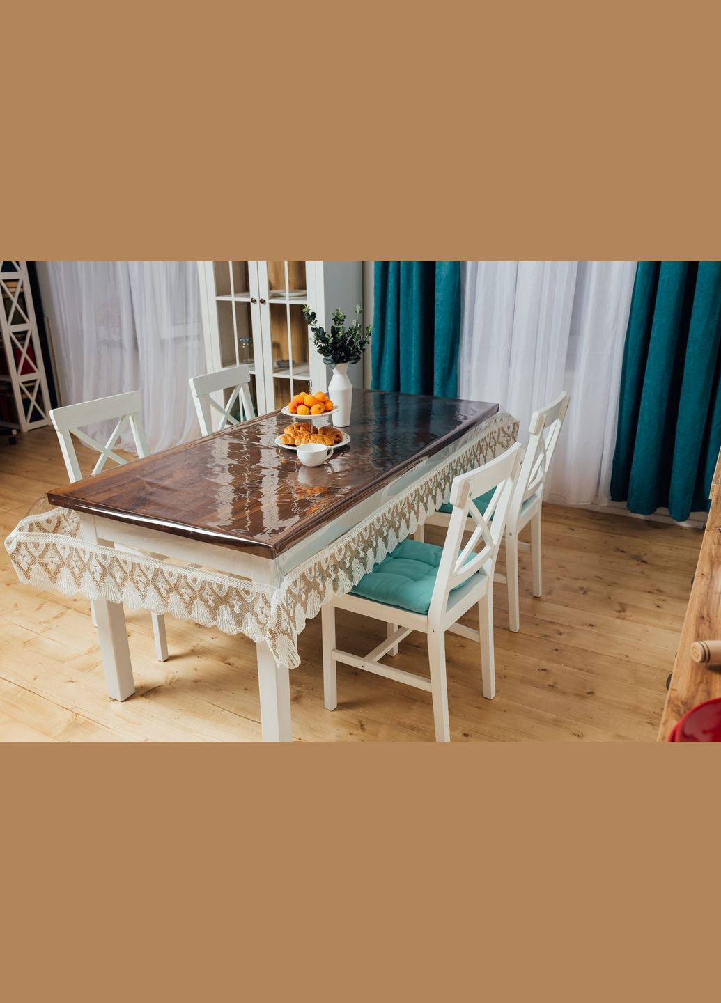 Силиконовая скатерть БелоКофейное Кружево 220x120см Royal House (315144833)