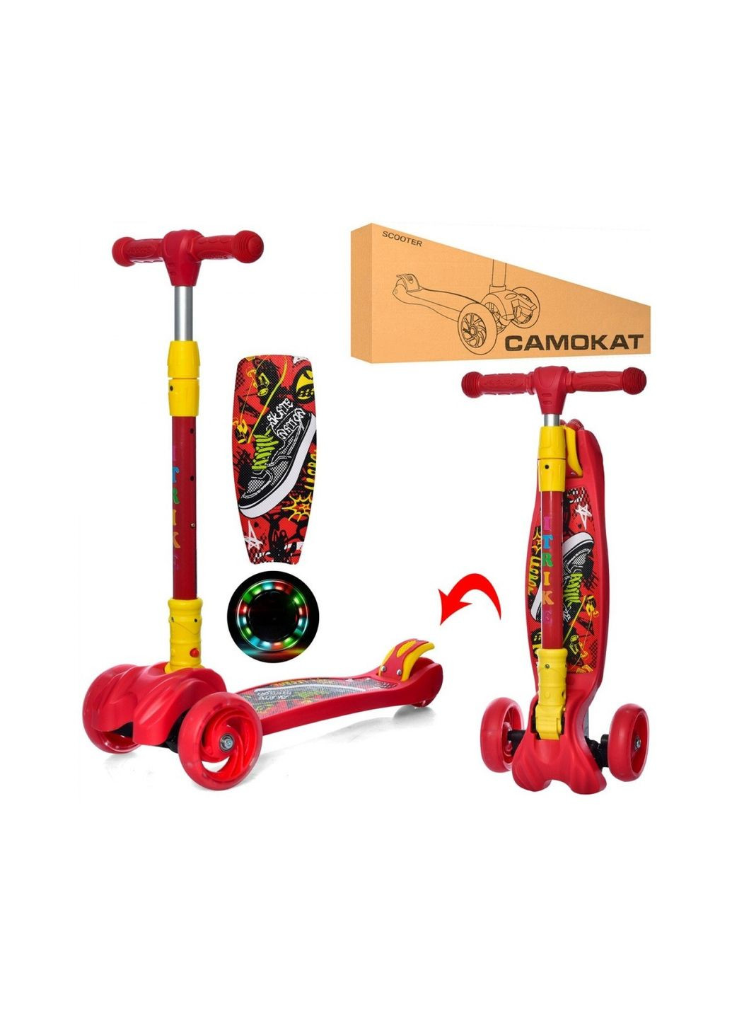 Самокат дитячий триколісний Maxi JR 3-060-11-R зі світними колесами, Червоний iTrike (317590541)