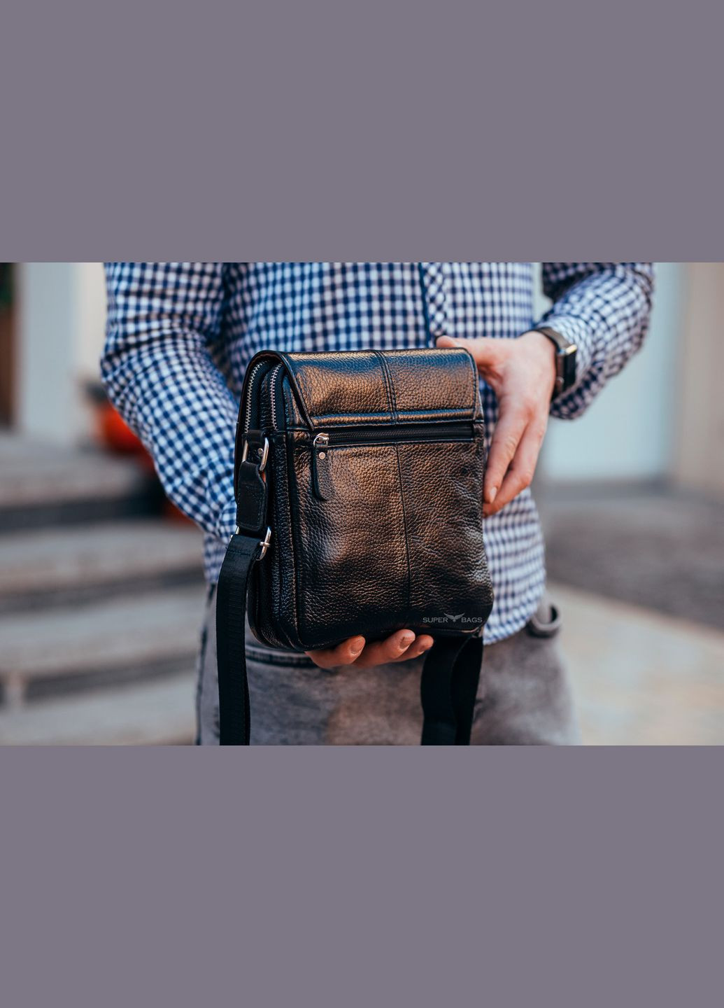 Мужская кожаная черная сумка через плечо Tiding Bag (302390982)