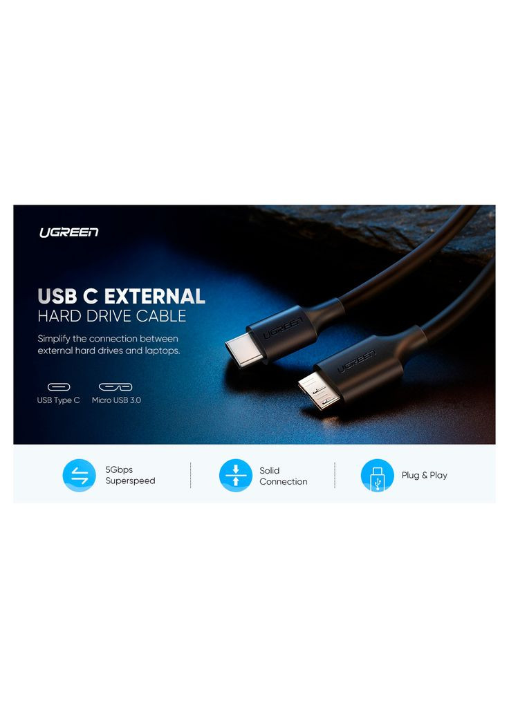 Дата кабель USB-C 3.1 to Micro USB 3.0 1.0m 3A US312 black (20103) Ugreen (382075087)