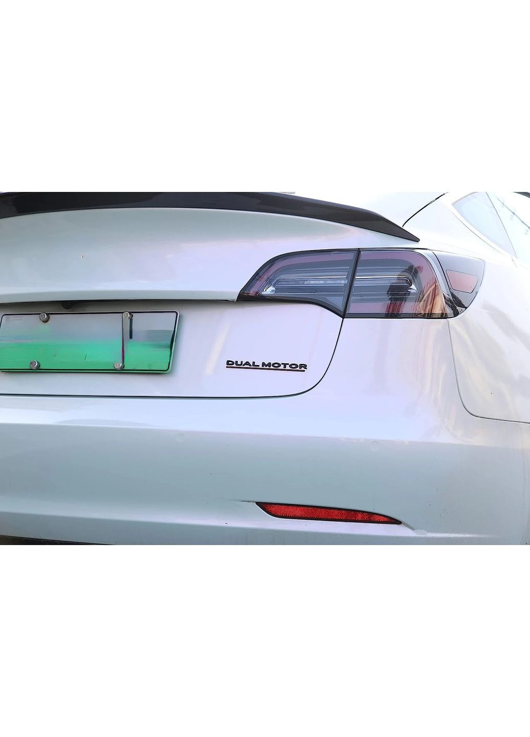 Емблема напис DUAL MOTOR для 165х18мм ЧОРНА матова +чорно-червона лінія (на скотчі) Tesla (369610316)