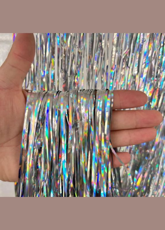 Дождик на фотозону с голограммой 1 м на 1 м серебристый Jannet Дощик (316353620)