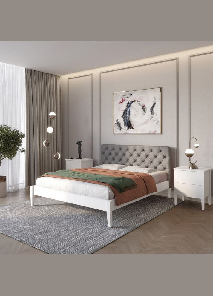 Двуспальная деревянная кровать Рим ДК (RAL9003) /Аляска 93 (Серый) Б3 160х200 см (MBG-5197) Mebigrand (368281175)