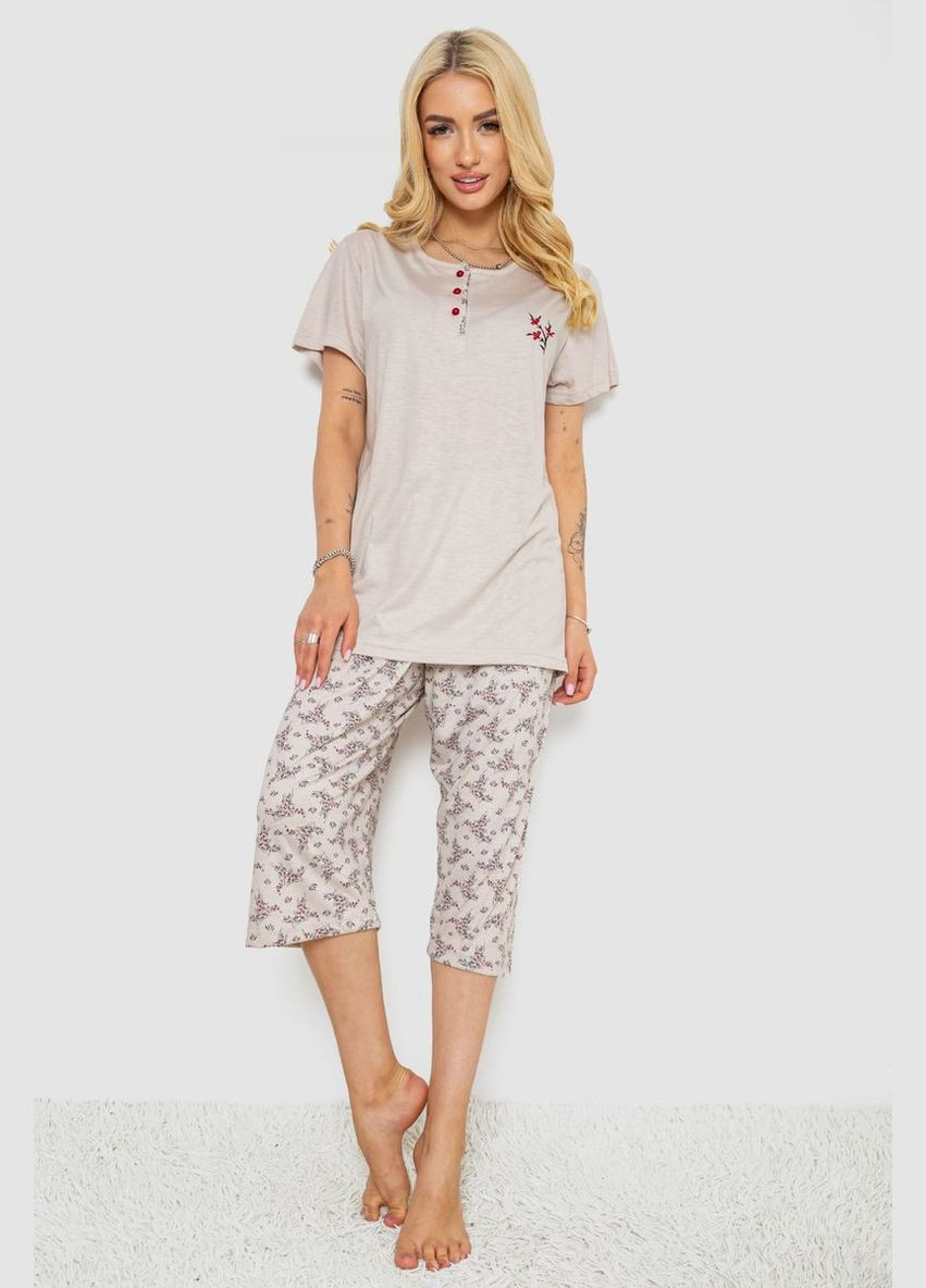 Бежева всесезон піжама жіноча з принтом, колір бежевий, 243r6967 Andi