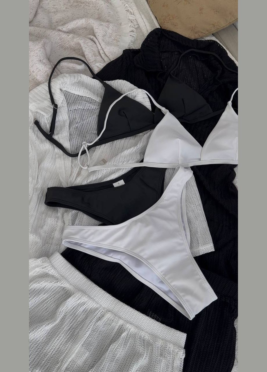 Чорний літній стильний пляжний комплект базового купальника з вʼязаними шортами та сорочкою роздільний Vakko