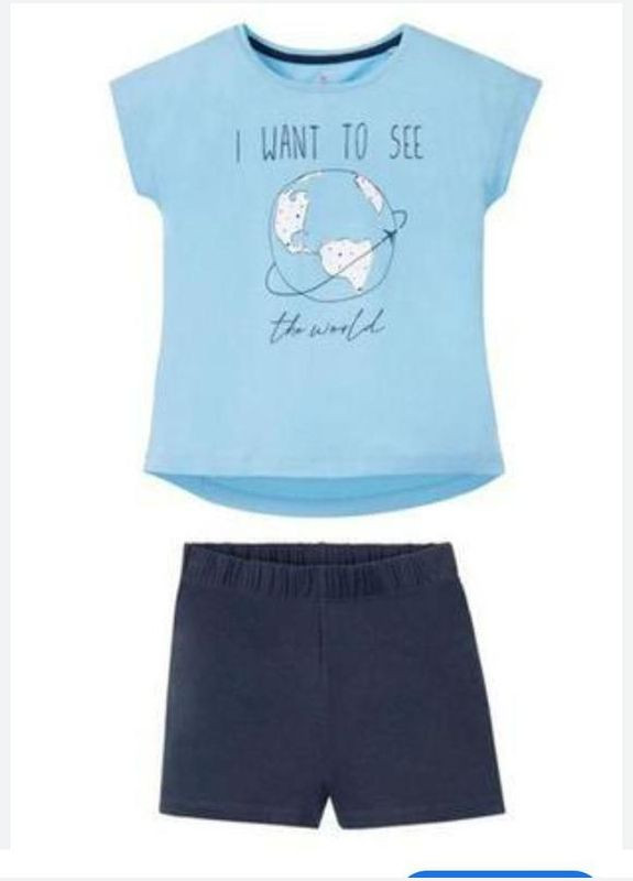 Голубая всесезон набор для девочки. костюм летний пижама футболка + шорты Pepperts