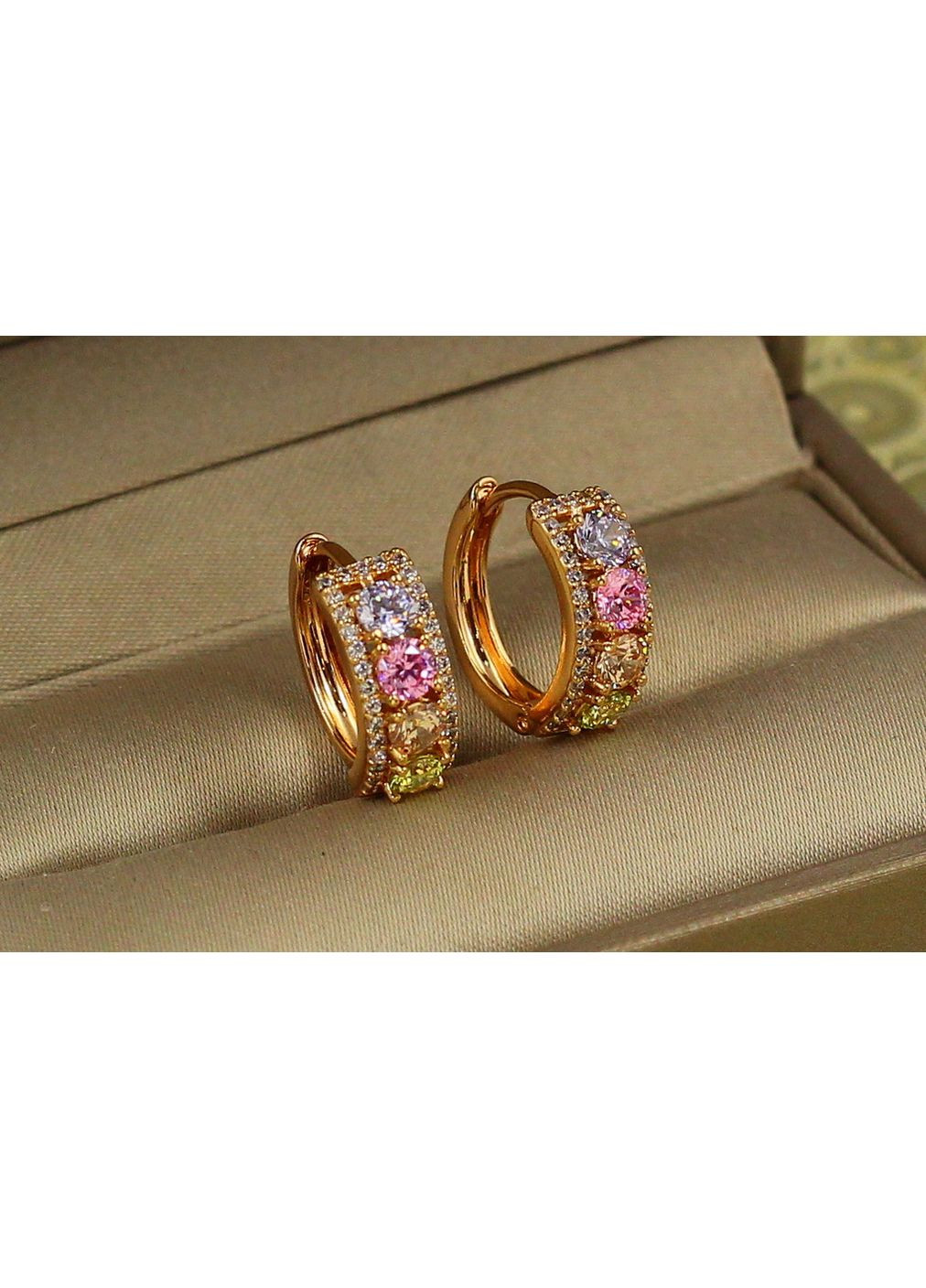 Серьги кольца Хuping Jewelry Оазис с разноцветными камнями 1,5 см золотистые love-shopping Xuping Jewelry (354659385)