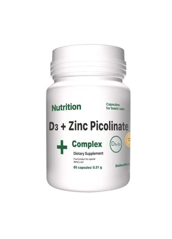 Витамины и минералы D3+ Zinc Picolinate Complex, 60 капсул EntherMeal (322209698)