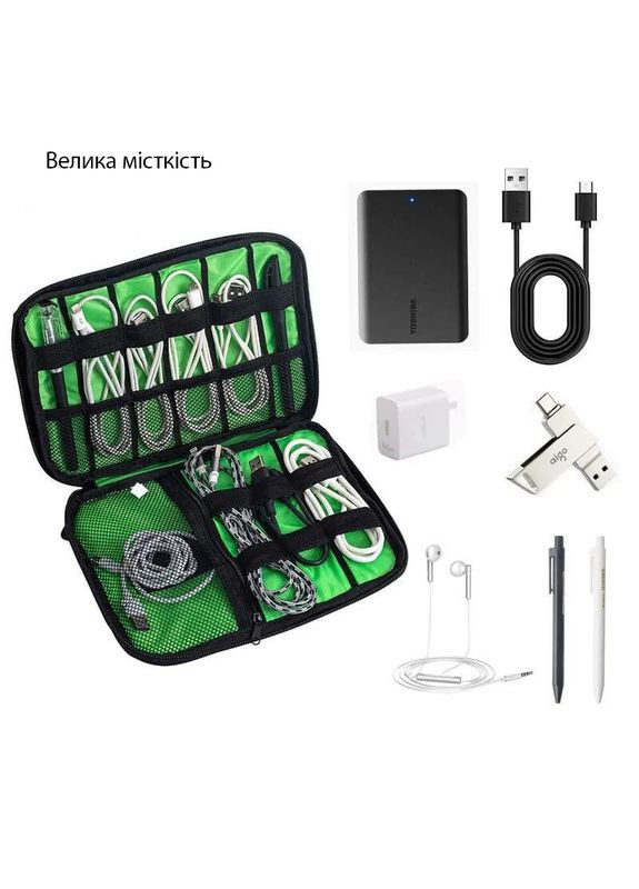 Органайзер для кабелей и мелочей Black/Green Supretto (365720955)