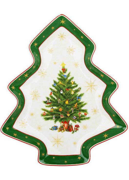 Тарілка сервірувальна порцелянова "Christmas Story" 25х22см, у формі ялинки, зелений з білим BonaDi (365248447)