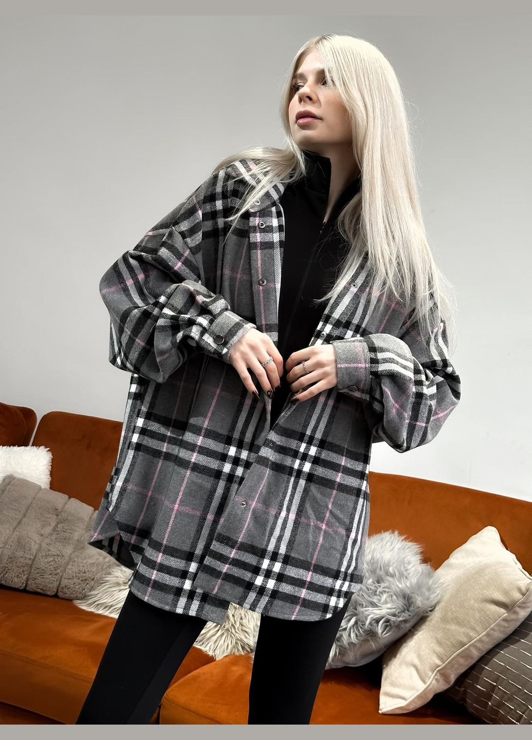 Серая повседневный, кэжуал рубашка в клетку Vakko с длинным рукавом