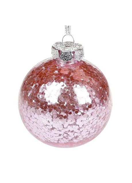 Кулі новорічні D-8 см (11971) 898-214, набір 6 шт, рожевий з паєтками, прикраси на ялинку, ялинкові іграшки Flora (360639744)