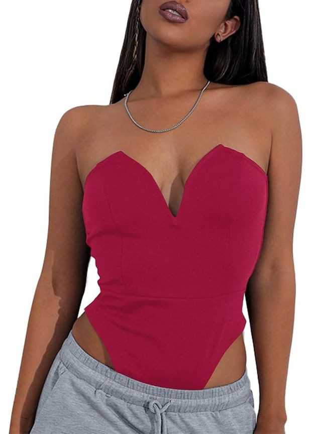 Жіноче боді-топ : Сексуальне, без бретелей, з вирізом "сердечко", у стилі бюстьє/корсет LYANER (337349712)