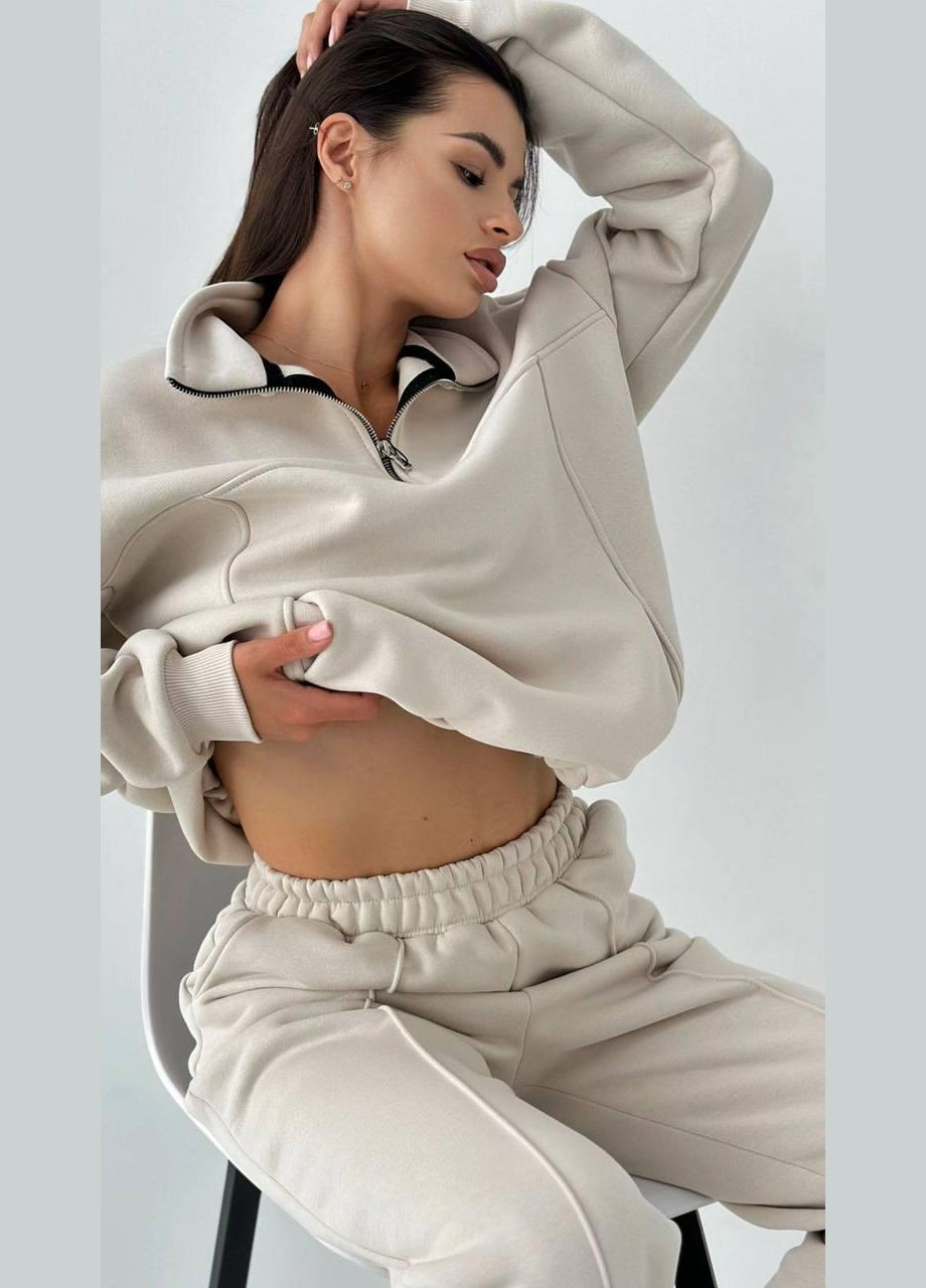 Спортивный костюм КОКЕТКА на флисе с затяжками () Светло-Бежевый V.Velika (316632450)