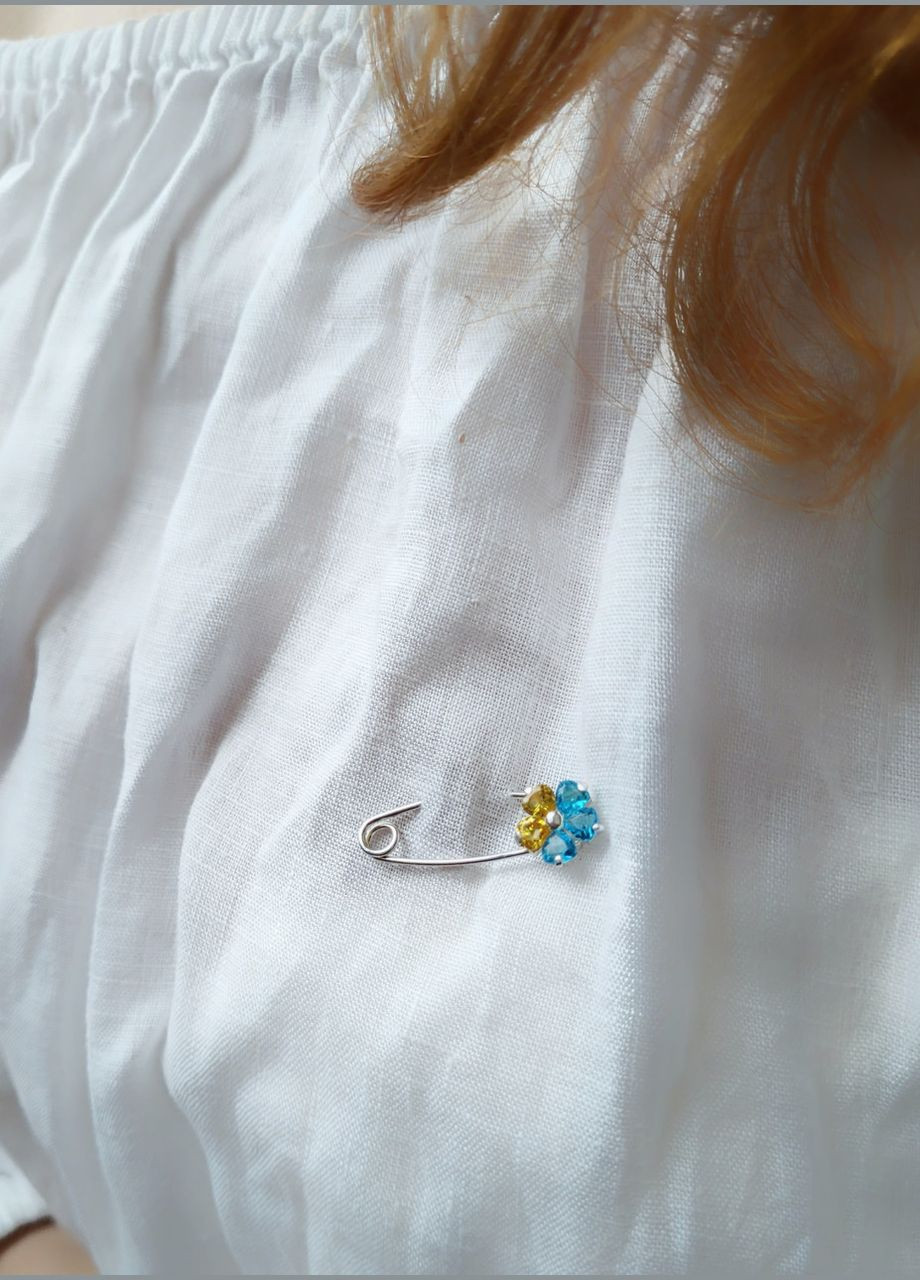 Серебряная Брошка булавка шпилька Цветок Украины с желтыми и голубыми Камнями серебро 925 пробы 6050 28 1.50г No Brand (307172956)