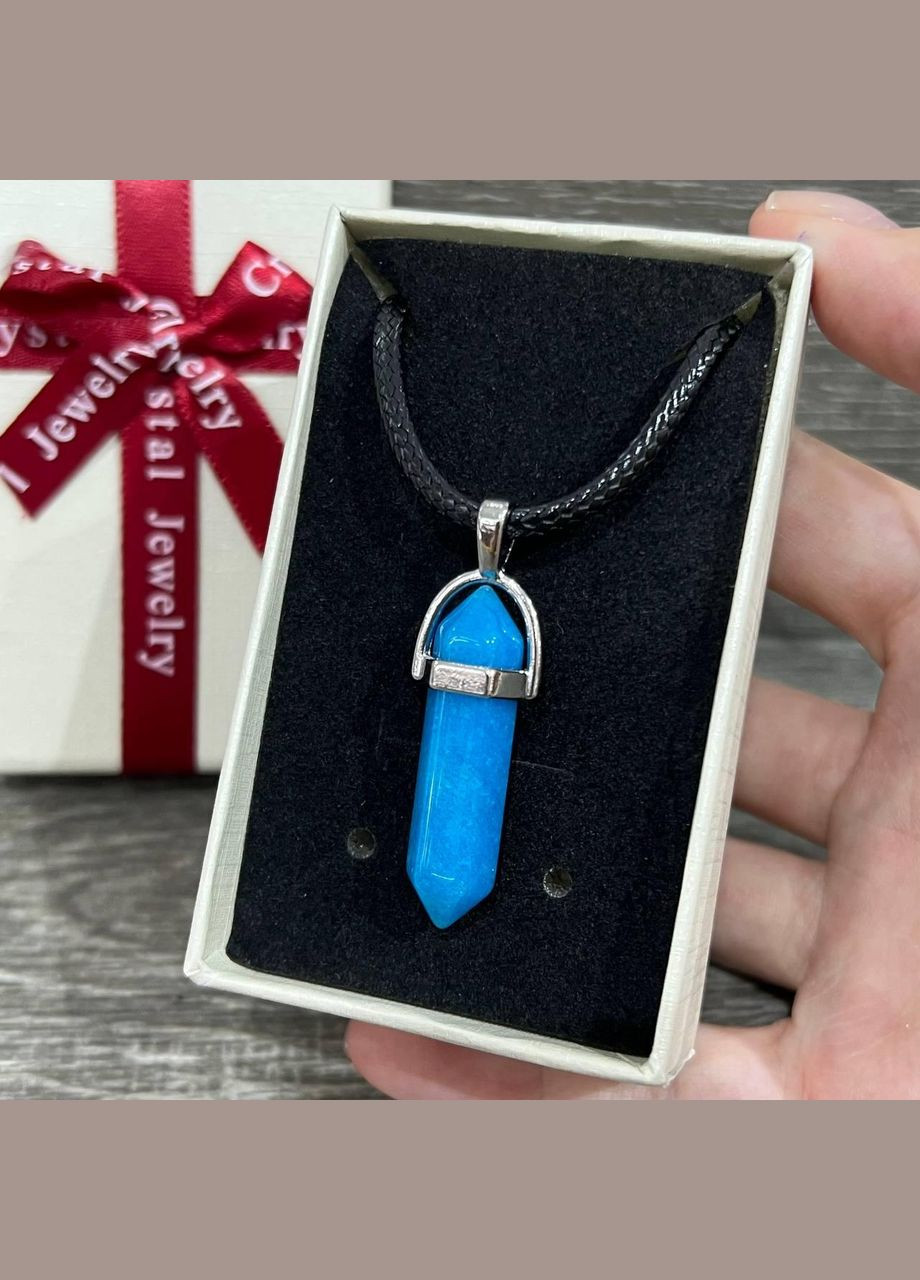 Подвеска с натуральным камнем Аквамарин в виде кристалла шестигранника на шнурке в подарочной коробке No Brand (331291726)