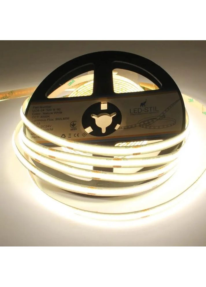 Світлодіодна стрічка 4000K 10 Вт/м COB 320 діодів IP33 24 Вольта 950 Lm нейтральне світло Led-Stil (371777686)