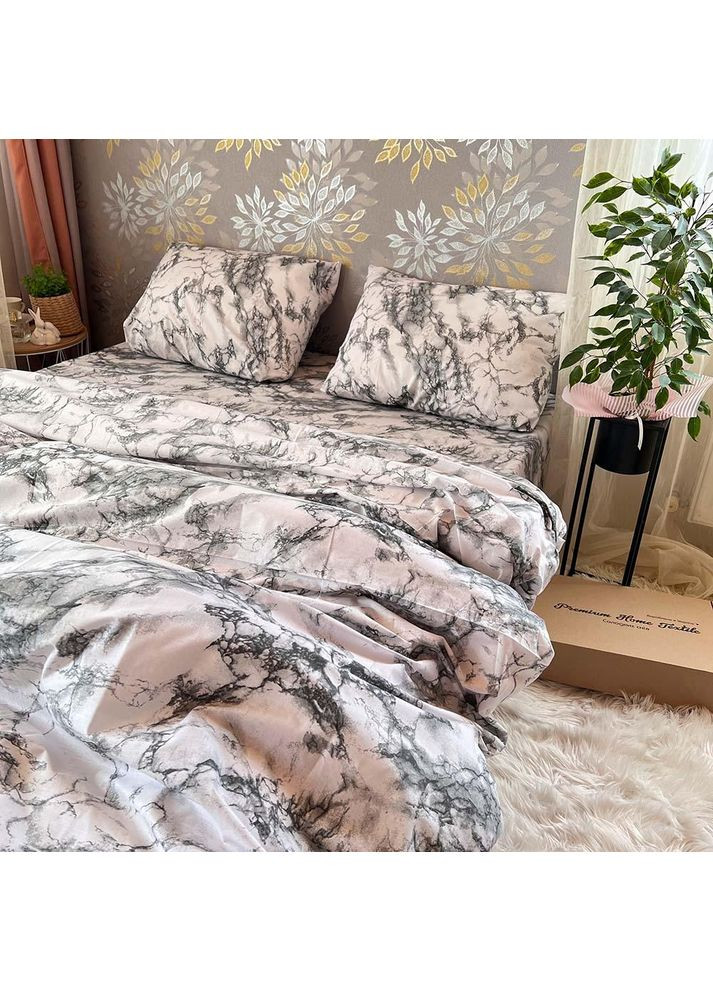 Постельное белье хлопковое Мрамор Двуспальное Простынь на резинке 160x200х20 Бязь Белое 50 х 70 No Brand (364117754)