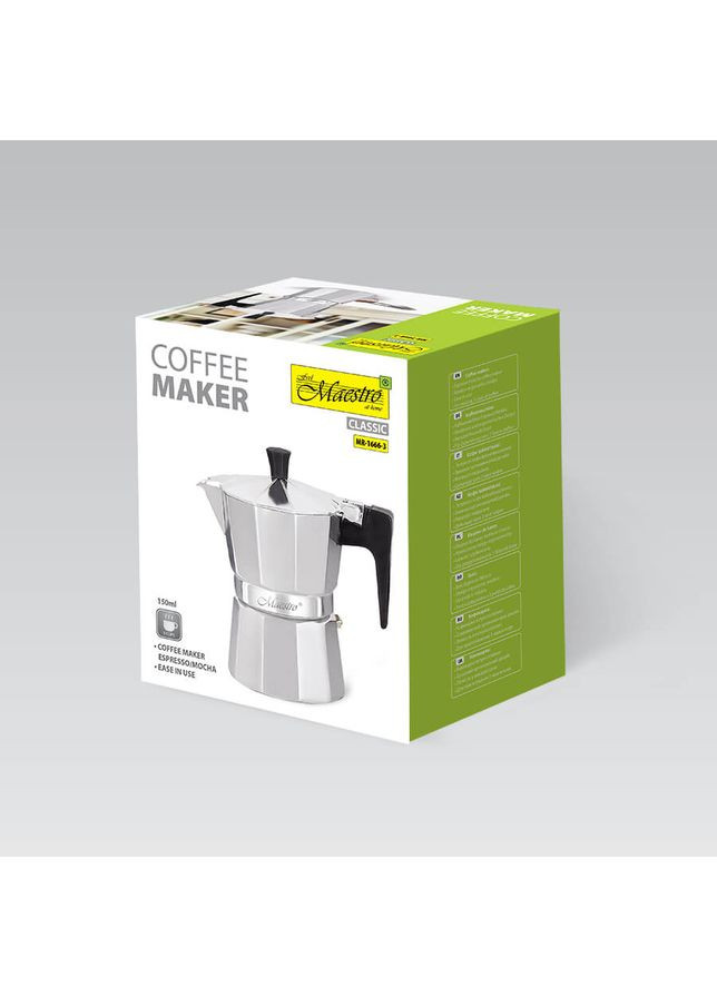 Гейзерна кавоварка MR-1666-3 150 мл 3 чашки срібляста Maestro (361398640)