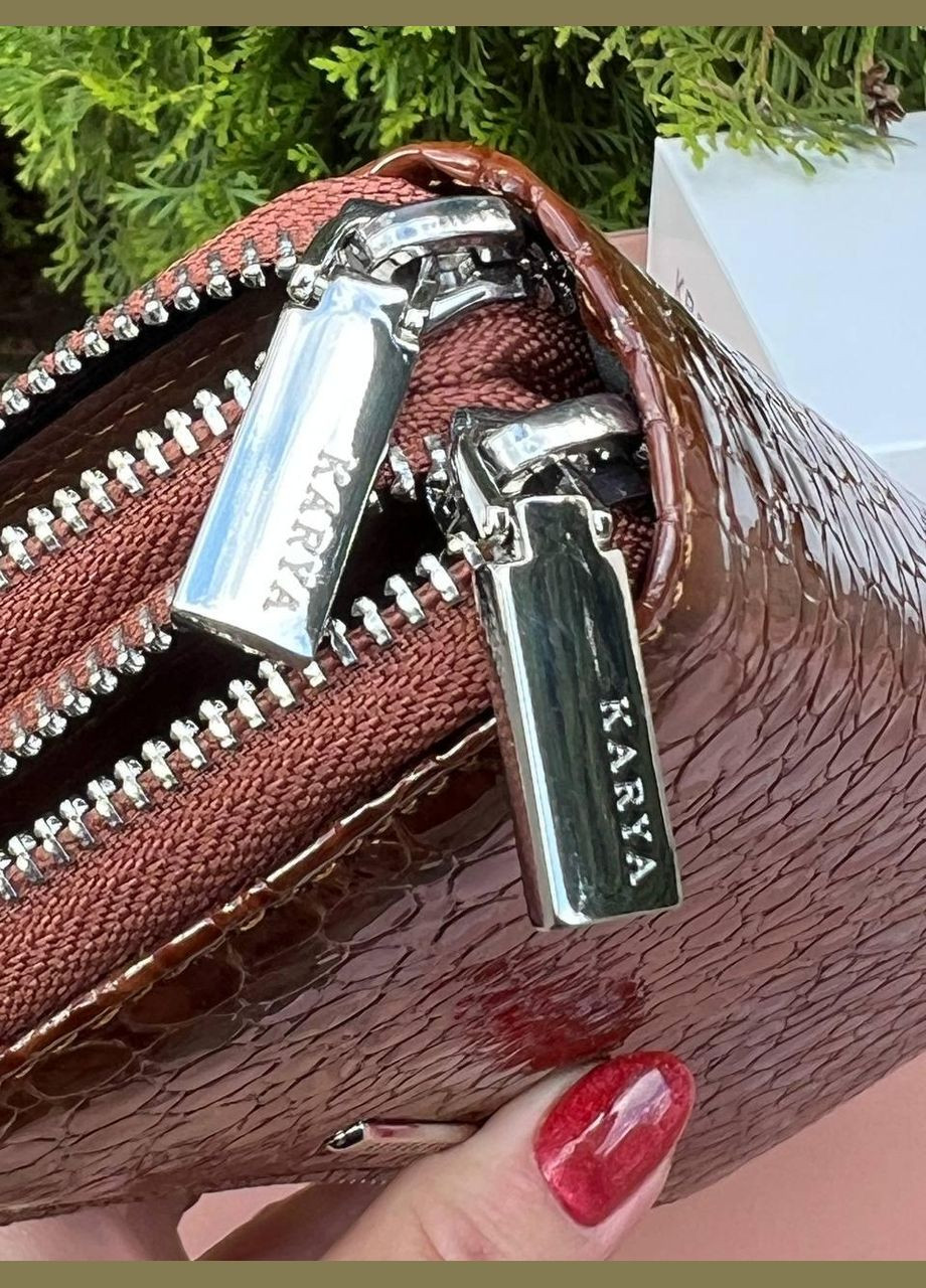 Кошелек женский на двух молниях натуральная кожа лак Турция коричневый Karya (341322708)