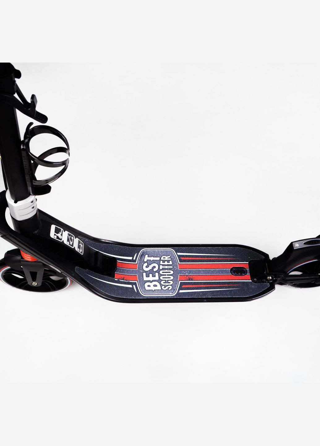 Двоколісний складний самокат, ліхтарик, 2 амортизатори. Black and red (114434) Best Scooter (340911640)