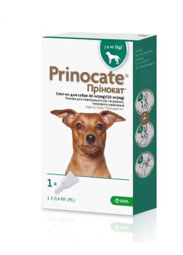 Краплі на холку проти бліх та глистів Prinocate для собак вагою до 4 кг ЦІНА ЗА 1 ШТ 20742 KRKA (277232764)