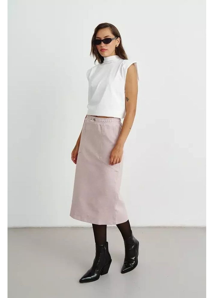 Бежевая повседневная женская юбка тёплая миди прямая с разрезом mkrm4223 Rica Mare