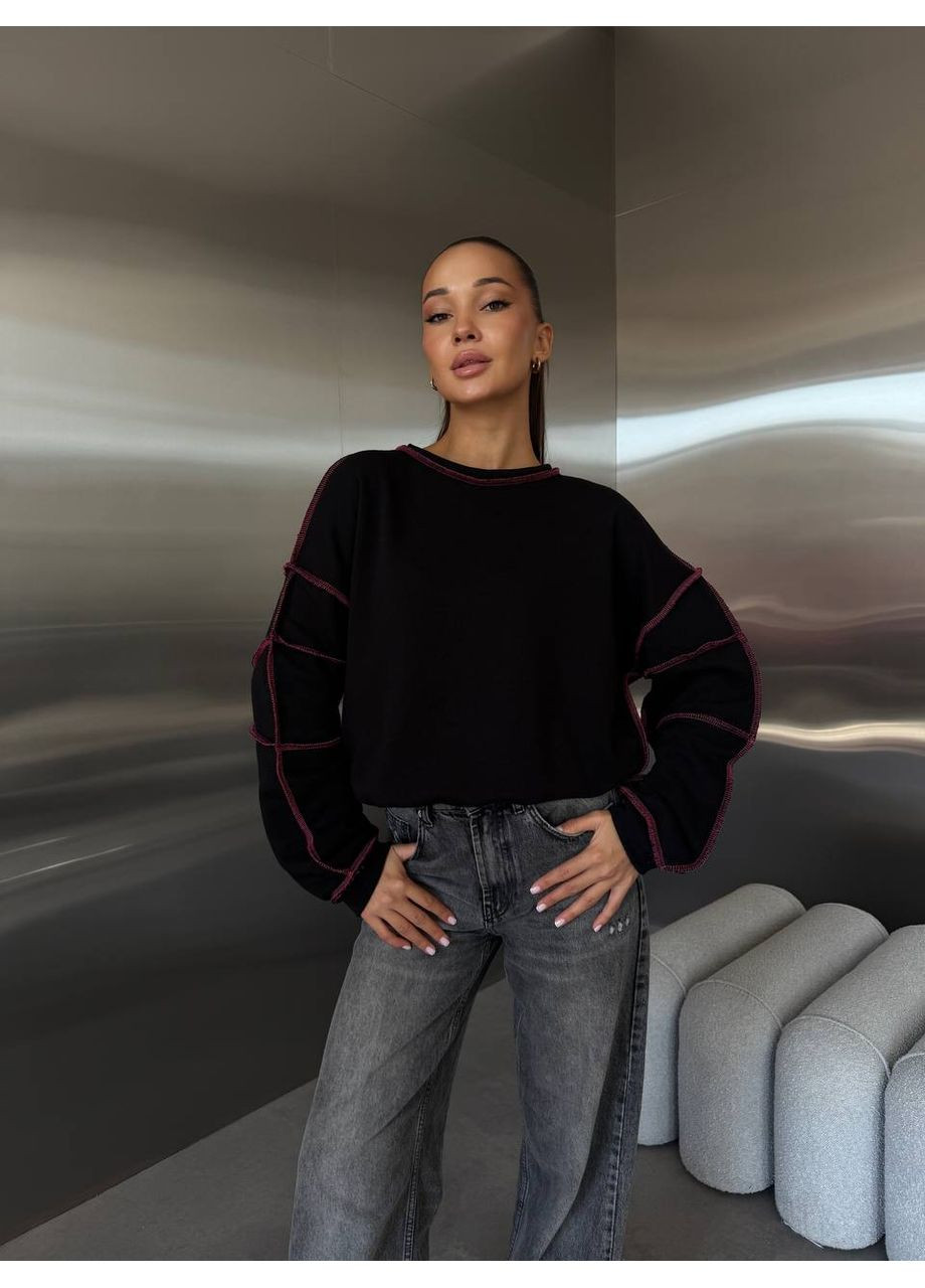 Черный женский свитшот однотонный без декора (361954218)