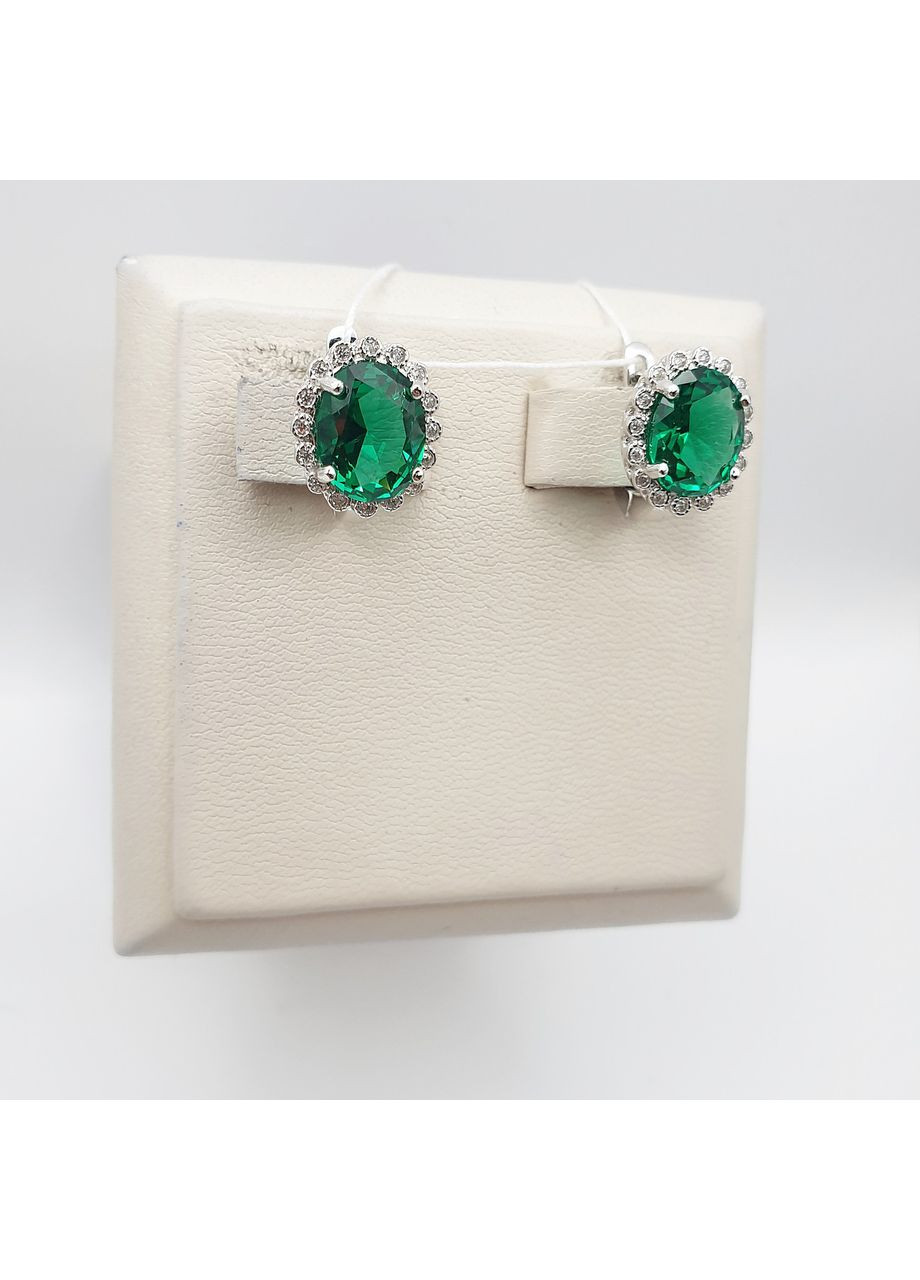 Сережки срібні зі смарагдом альпінітом 4,83 г No Brand (369737318)