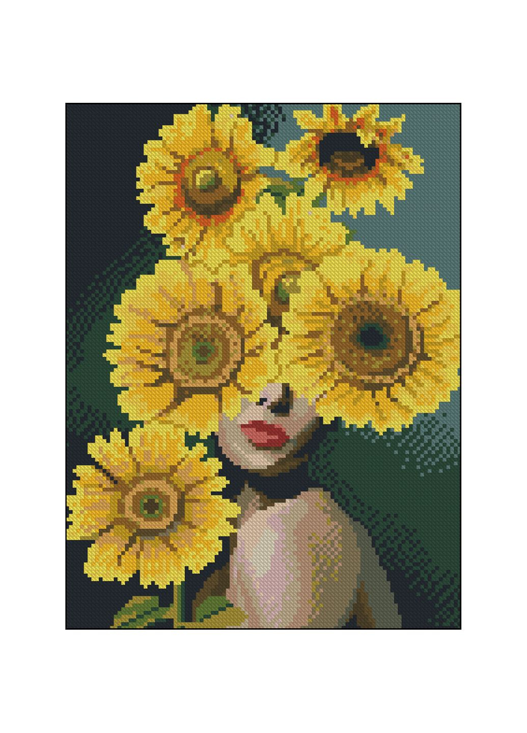 Алмазная мозаика "Леди с подсолнухами" см - вышивка с камнями для творчества и рукоделия. Strateg (369760268)