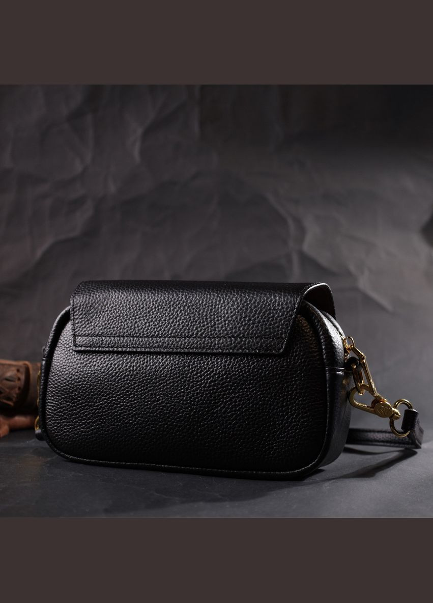 Вечірня жіноча сумка з фігурним клапаном із натуральної шкіри 22429 Чорна Vintage (298567013)