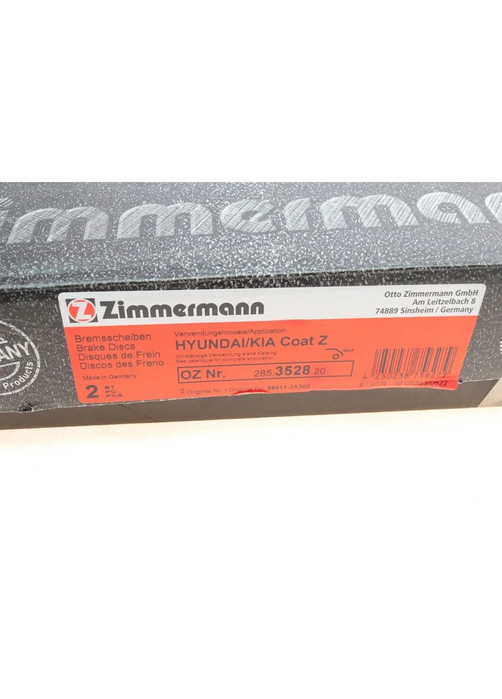 Диск гальмівний ЗАДН HYUNDAI I30 1.4 1.6 2010-, KIA CEED PRO CEED 2012- 285.3528.20 ZIMMERMANN (366170627)