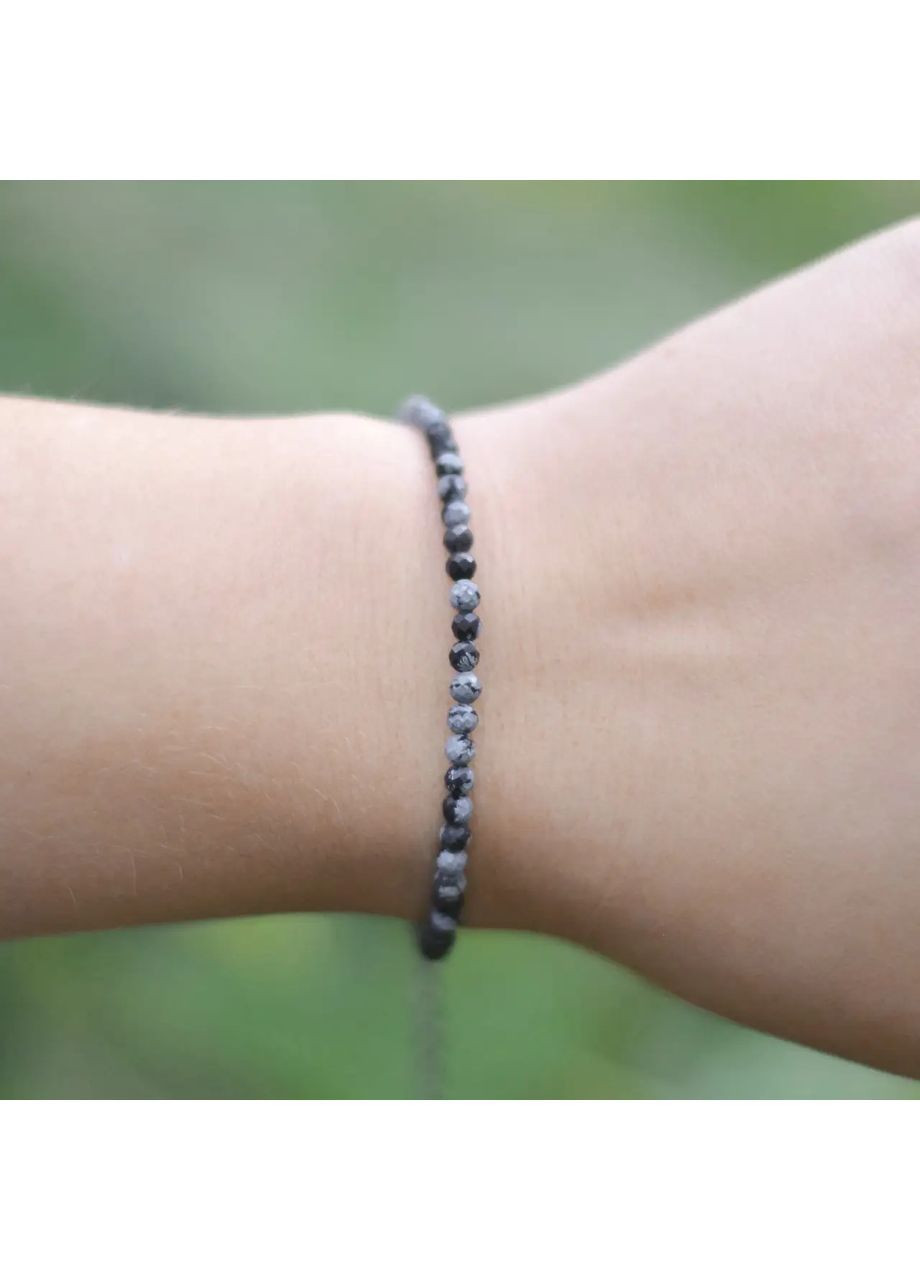 Браслет натуральний Сніговий Обсидіан, фур-ра гіп-ний сплав колір чорний d-3мм+- обхват 18-23см No Brand Браслет (362695432)