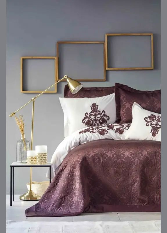 Набор постельного белья с покрывалом Diana bordo 2019-2 бордовый евро Karaca Home (285778486)