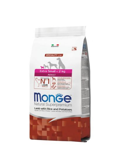 Сухий корм для собак (8009470011471) Monge Extra Small Adult зі смаком ягняти 800 г (369881102)