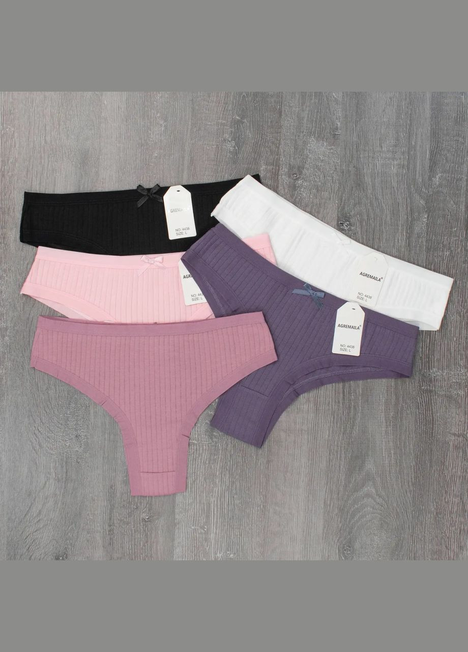 Набір жіночих трусиків танга в рубчік 5 шт No Brand Танга (315723387)