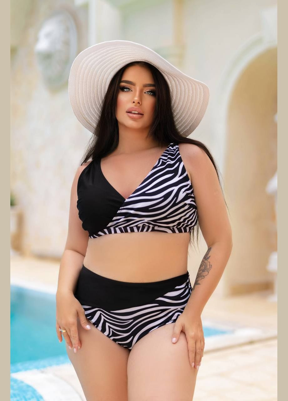 Чорно-білий літній купальник жіночий роздільний батал роздільний No Brand