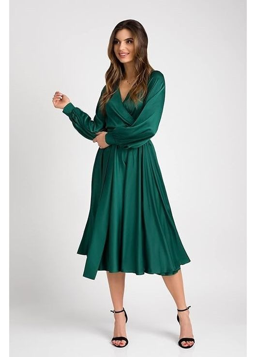 Зелена вечірня плаття на запах, а-силует First Woman однотонна
