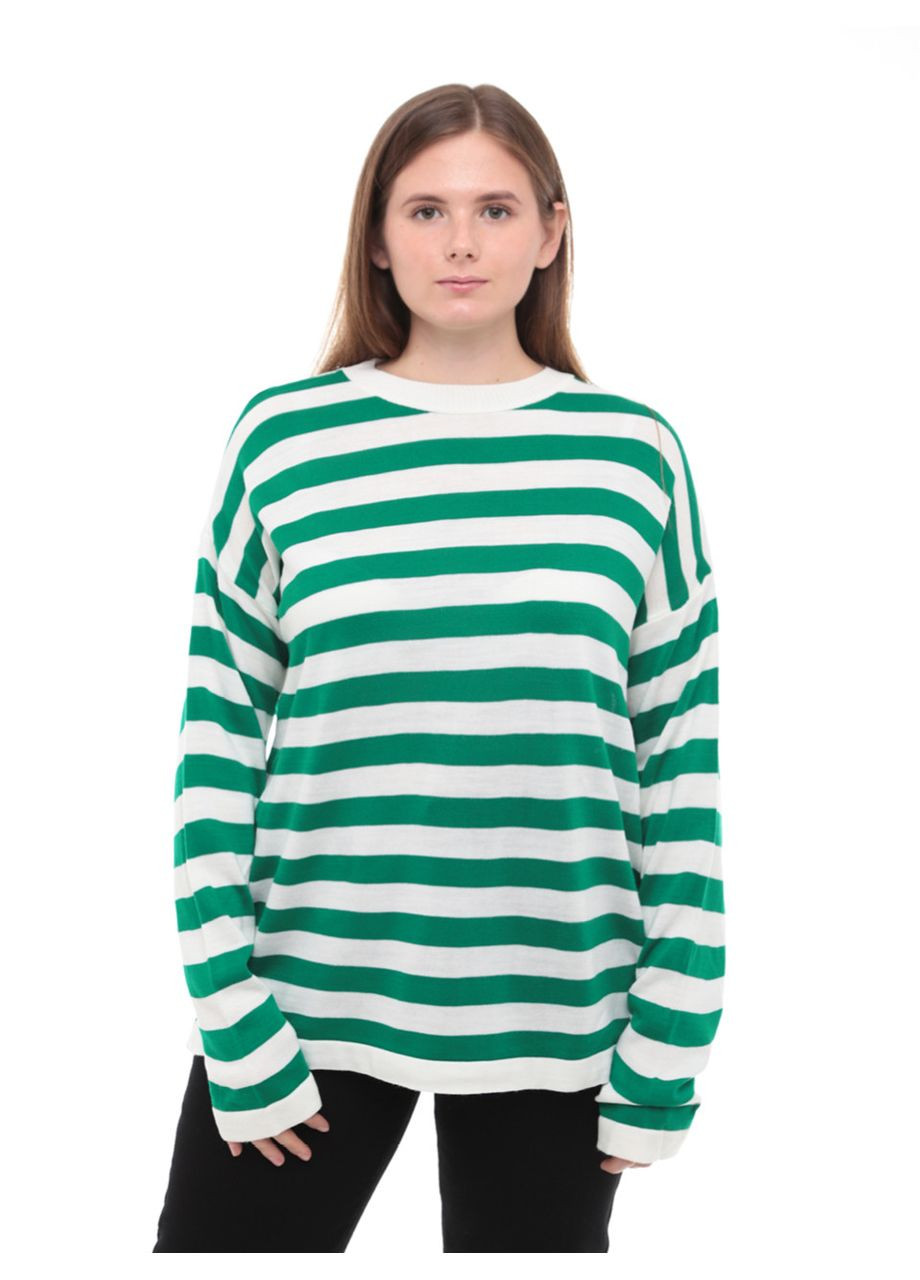 Зеленый демисезонный свитер женский зеленый в полоску удлиненный тонкий джемпер Karon Вільна