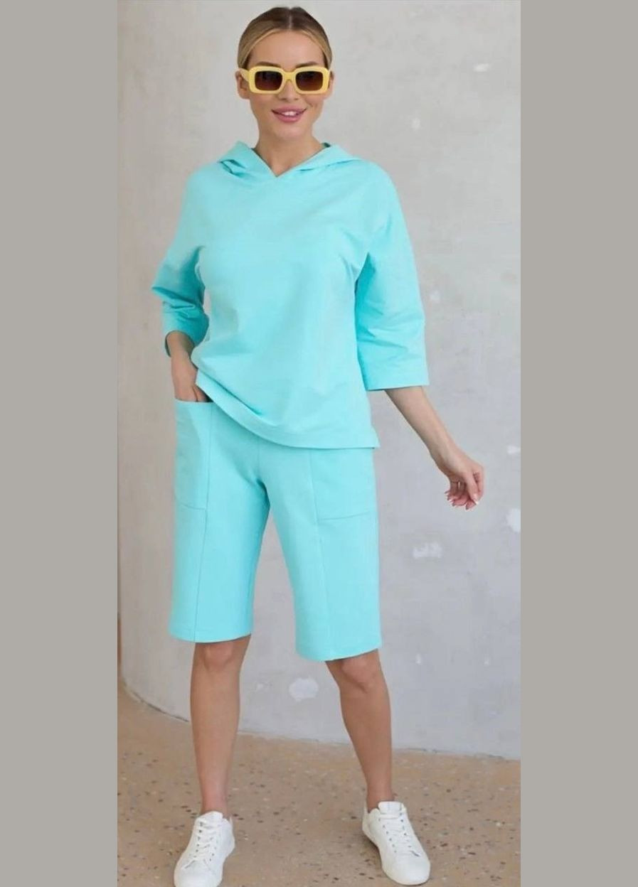 Жіночий костюм двійка з шортами колір м'ятний р.50/52 453627 New Trend (286330209)