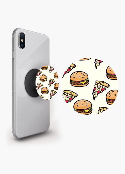 Попсокет держатель для смартфона (Popsockets) Пицца и гамбургер Черный No Brand (302083093)