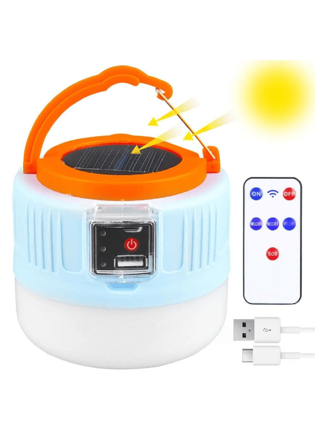 Кемпінговий туристичний похідний акумуляторний ліхтар лампа світильник із сонячною панеллю Power Bank пультом (478369-Prob Unbranded (304609868)