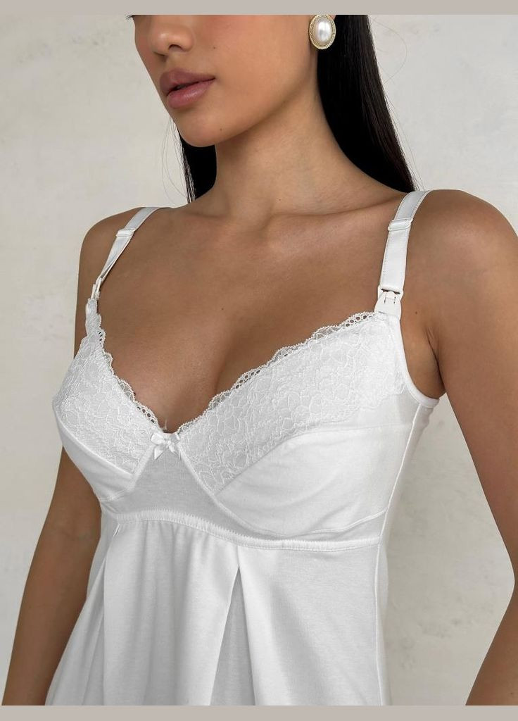 Ніжна нічна сорочка для вагітних та годуючих на бретелях молочна Мамин Дім (300531987)