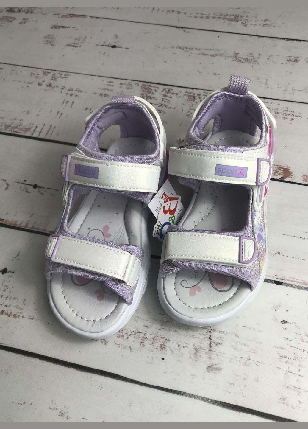 Фиолетовые повседневные, вечерние сандалии босоножки для девочки led фиолетовый (582) B&G на липучке