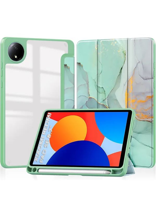 Чехол-книга Soft Edge TPU с креплением для стилуса для Xiaomi Redmi Pad SE 8.7" Green Marble BeCover (360425432)