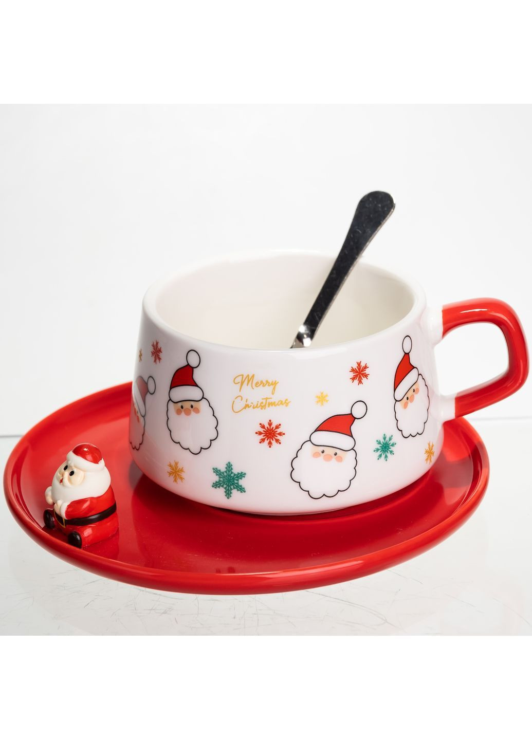 Чашка для латте-арту порцелянова Merry Christmas 250 мл з блюдцем FM-CS-10A No Brand (368641483)