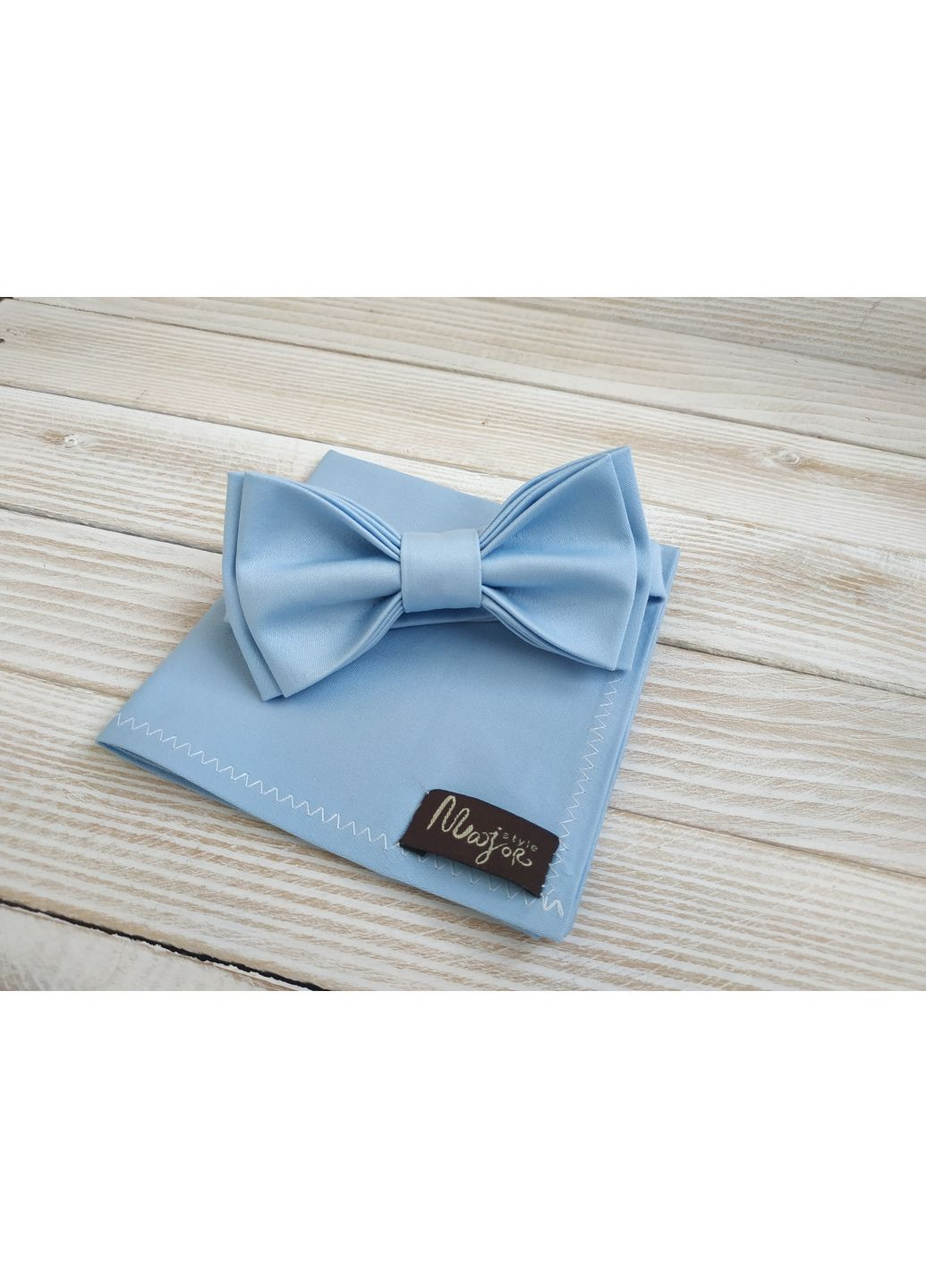 Краватка метелик блакитна однотонна з нагрудною хустинкою Major Style (366036894)