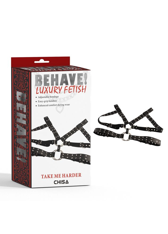 Портупея-бондаж BEHAVE! Luxury Fetish с декоративными заклепками, черная Chisa (338423234)